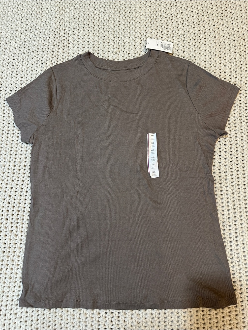 NWT Women’s Classic Ribbed Short Sleeve Tee - Taupe, XXL